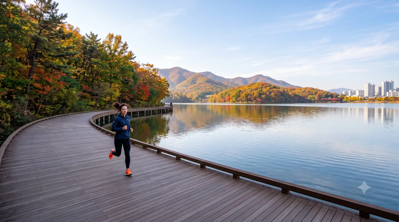 전주 아중호수 러닝코스 5km — 데크 산책로가 이어지는 호수 두 바퀴 입문런