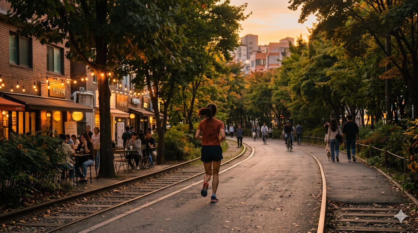 기찻길이 숲이 됐다 — 카페 향기 속을 달리는 연남동 경의선숲길런