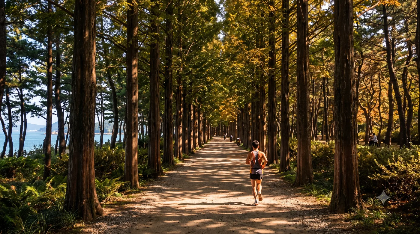 안산 러닝코스 5km — 섬 안의 메타세쿼이아길, 대부도 바다향기테마파크런