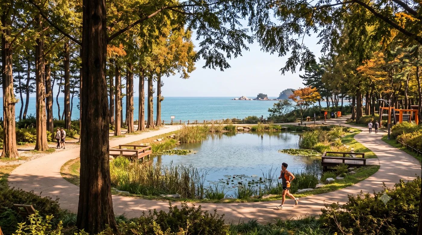 안산 러닝코스 5km — 섬 안의 메타세쿼이아길, 대부도 바다향기테마파크런