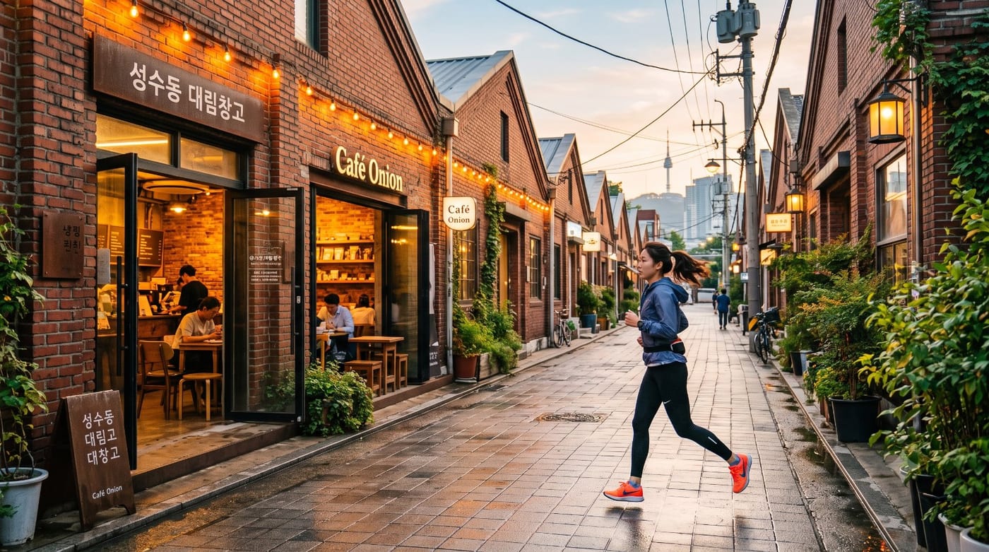 달리기로 커피 한 잔을 내렸다 — 성수동 카페거리 커피잔 GPS 아트런 사진 1